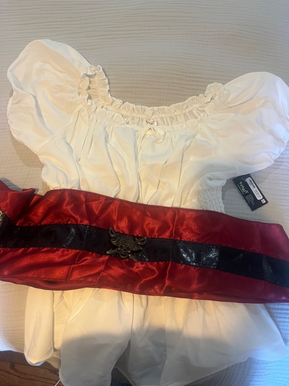 Spirit White Peasant Blouse with Red and Black Sash